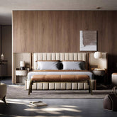 Upholstered bench with cushions
